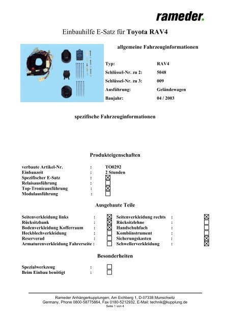 Einbauhilfe E-Satz fÃ¼r Toyota RAV4