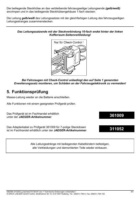 Einbauanleitung zu Elektro-Einbausatz 736181 BMW 5er E34 Touring