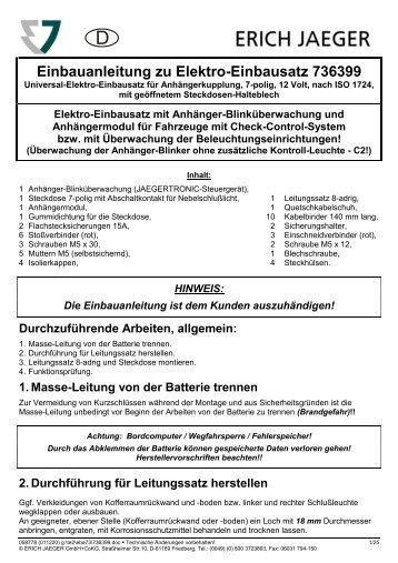 Einbauanleitung zu Elektro-Einbausatz 736399