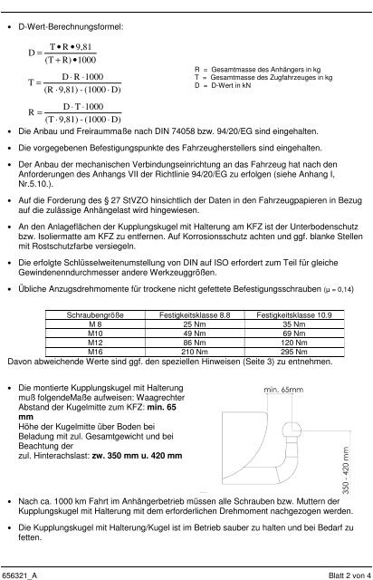 Montage- und Betriebsanleitung Kupplungskugel mit Halterung (KmH)