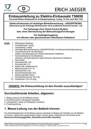 Einbauanleitung zu Elektro-Einbausatz 736650