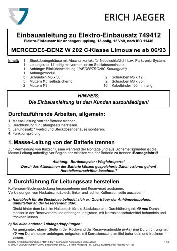 Einbauanleitung zu Elektro-Einbausatz 749412