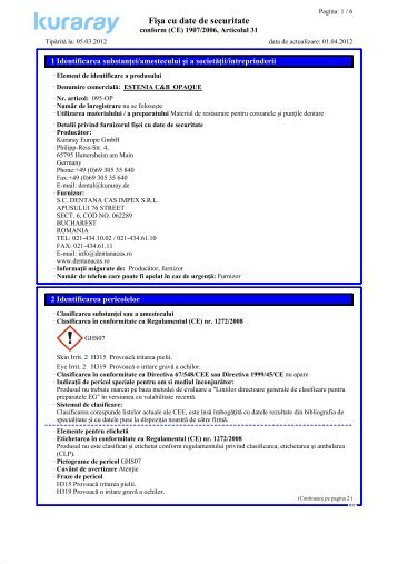 Fişa cu date de securitate - Kuraray Dental