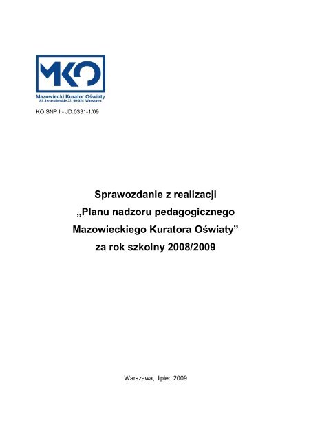 Sprawozdanie z realizacji âPlanu nadzoru pedagogicznego ...