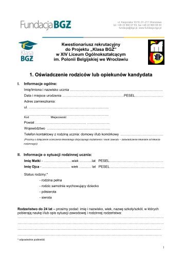 Kwestionariusz informacji o uczniu - Kuratorium OÅwiaty we WrocÅawiu