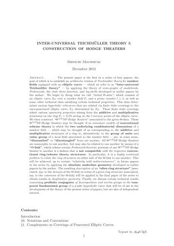 Inter-universal Teichmuller Theory I: Construction of Hodge Theaters