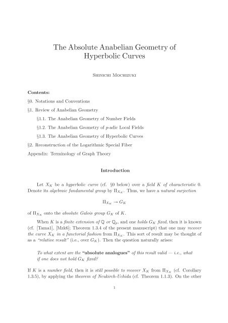 The Absolute Anabelian Geometry of Hyperbolic Curves