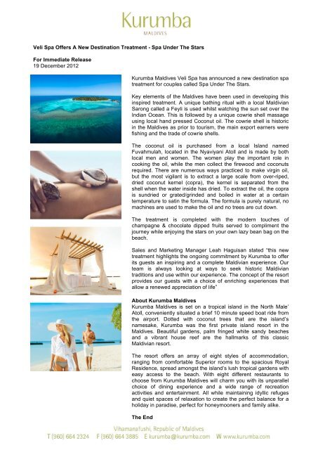 press release - Kurumba Maldives