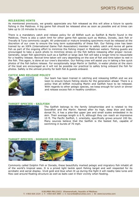 Sports Fishing factsheet - Kurumba Maldives