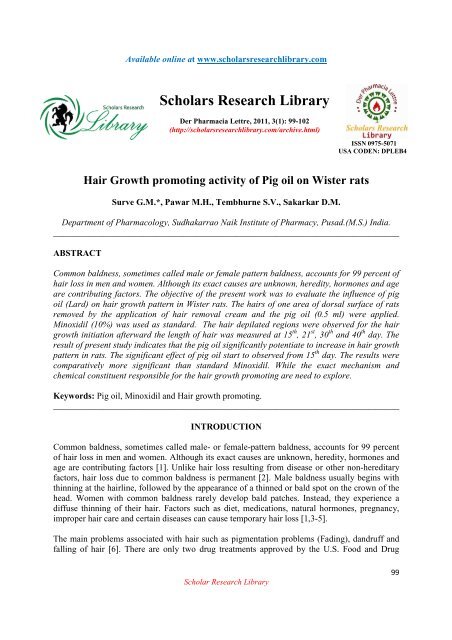Hair Growth Promoting Activity Of Pig Oil On - Scholars Research ...