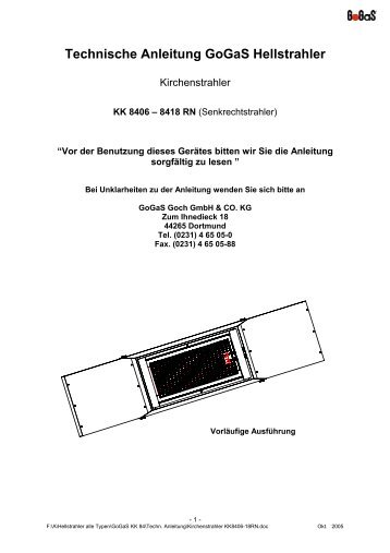 Technische Anleitung GoGaS Hellstrahler - Kusters