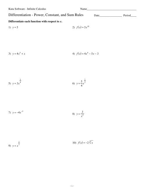03 - Power, Constant, And Sum Rules - Kuta Software