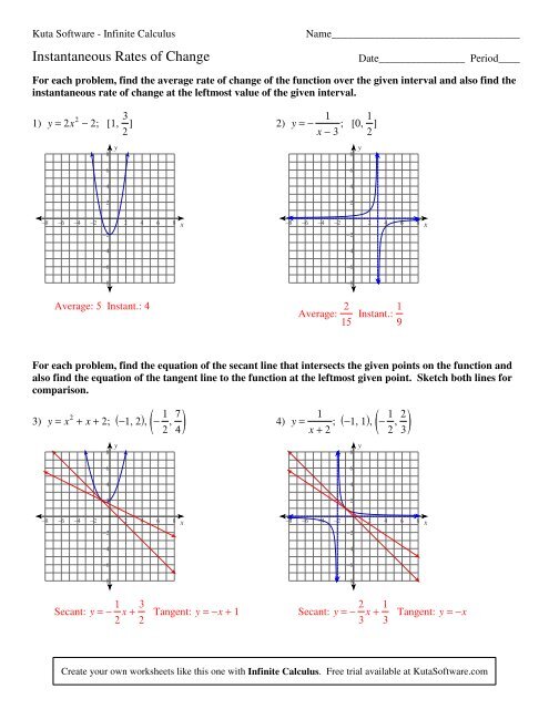 03 - Instantaneous Rates of Change - Kuta Software