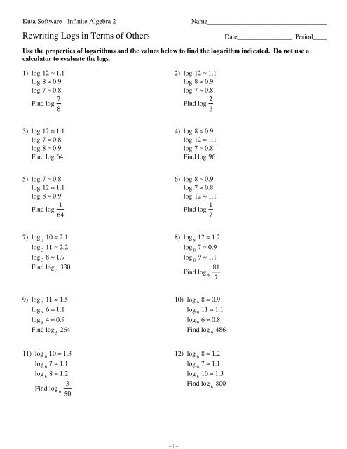 Writing Logs in Terms of Others - Kuta Software