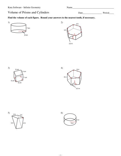 10-Volume of Prisms and Cylinders - Kuta Software