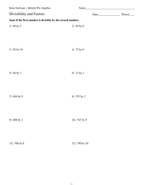 Divisibility and Factors - Kuta Software