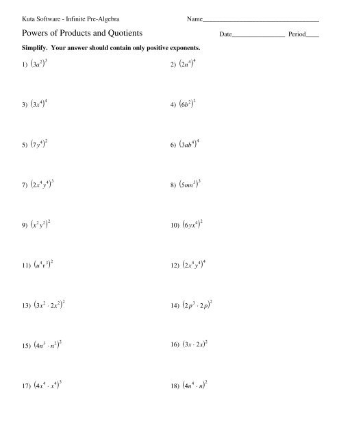 Powers of Products and Quotients - Kuta Software