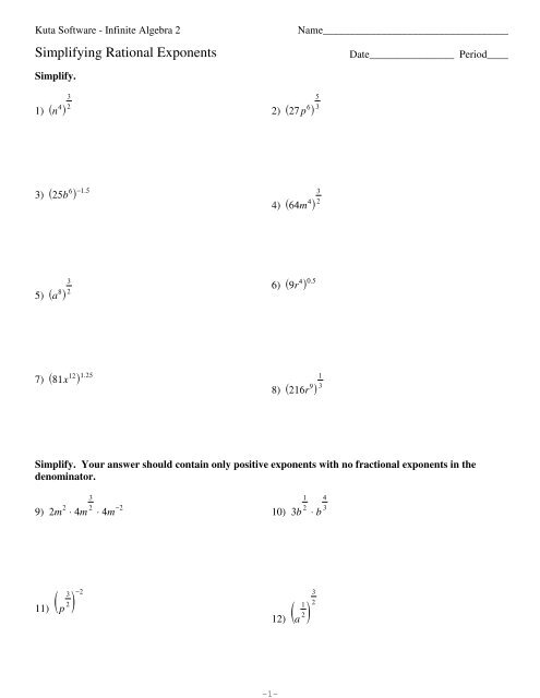 Properties Of Exponents Worksheet