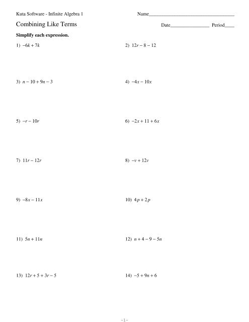 Combining Like Terms - Kuta Software