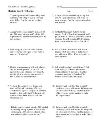 Worksheets Mixture Problems Worksheet mixture problems drdelmath word kuta software