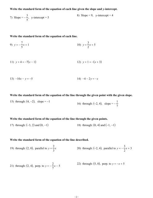 Review of linear equations - Kuta Software