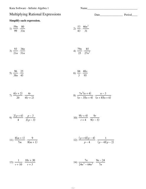 Multiplying And Dividing Rational Expressions Worksheet Kuta