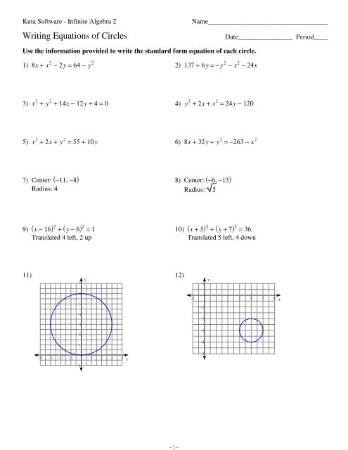 Equations of Circles Worksheet - Kuta Software