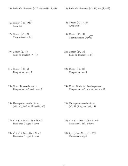 Equations of Circles Worksheet - Kuta Software