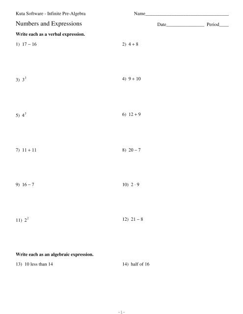 Numbers and Expressions - Kuta Software