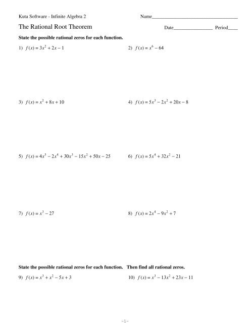 Rational Root Theorem Pdf Kuta Software