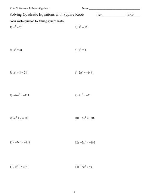 Solving Quadratic Roots - Kuta Software