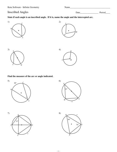 11-Inscribed Angles - Kuta Software
