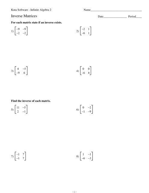 Kuta Matrix Multiplication Worksheet