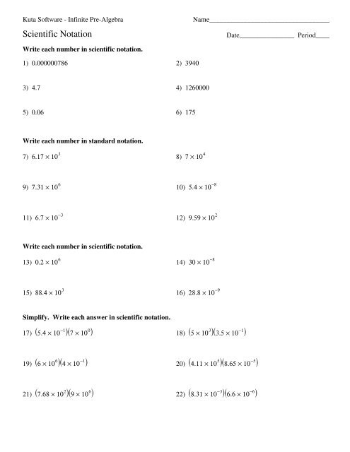 kuta software algebra 1 writing in scientific notation