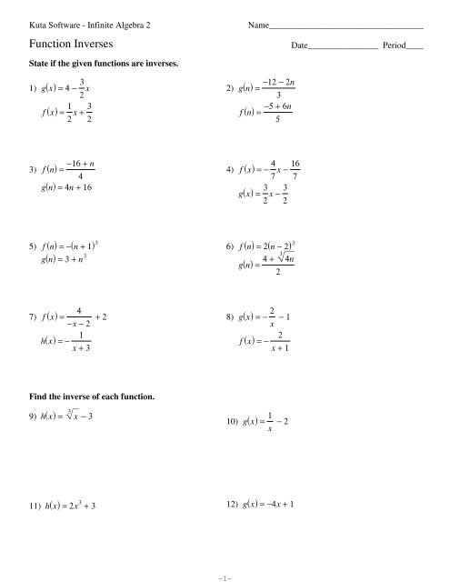 Inverse Functions Worksheet With Answers Pdf