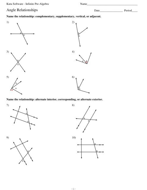 Angle Relationships Kuta Software