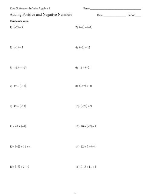 Adding and Subtracting Positive and Negative Numbers 