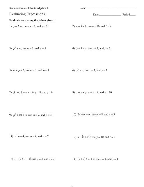 Evaluating Expressions - Kuta Software