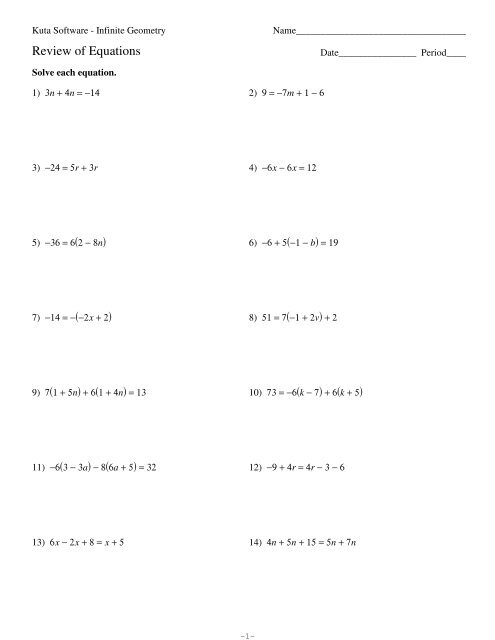 1 Review Of Equations Kuta Software
