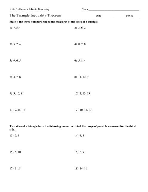 5 The Triangle Inequality Theorem (PDF) - Kuta Software