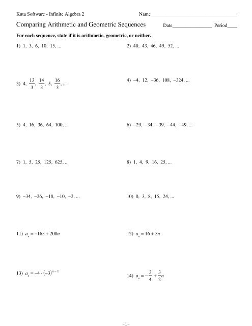 Comparing Arithmetic and Geometric Sequences - Kuta Software