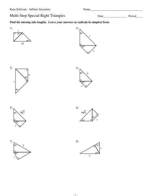 8 Multi Step Special Right Triangles Kuta Software