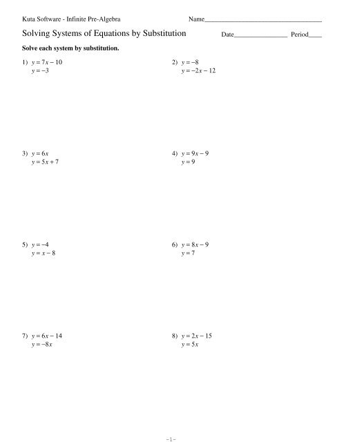 Solving Systems of Equations by Substitution - Kuta Software