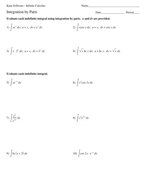 05 - Integration by Parts - Kuta Software