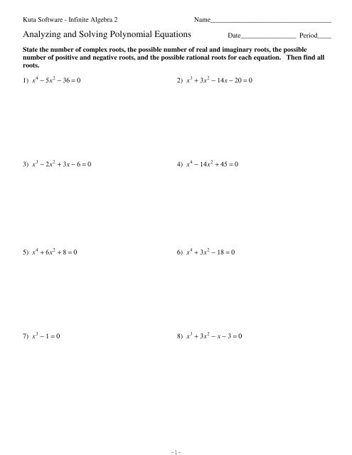 Analyzing And Solving Polynomial Equations Pdf Kuta Software