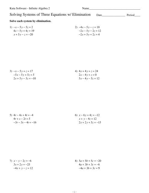 Systems Of Three Equations Elimination Pdf Kuta Software