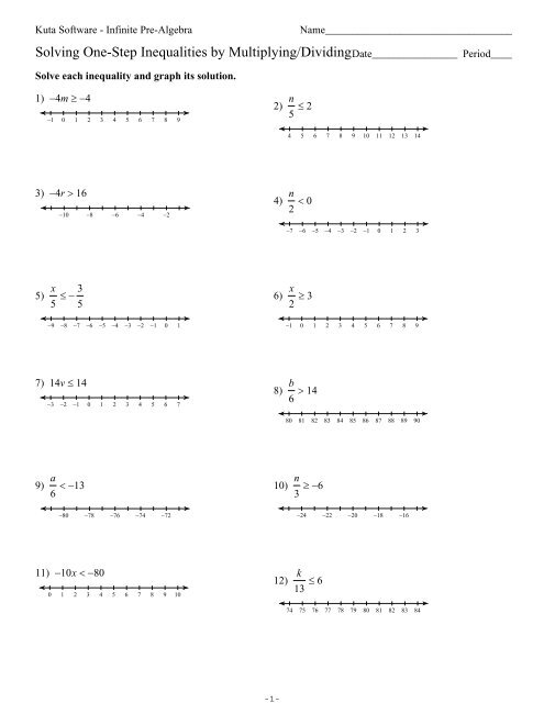 One Step Inequalities By Multiplying Or Dividing Kuta Software