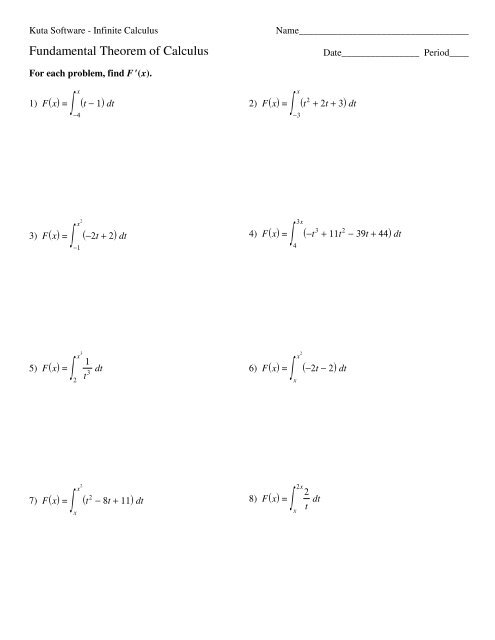 2nd fundamental theorem of calculus worksheet 2nd fundamental theorem of calculus worksheet