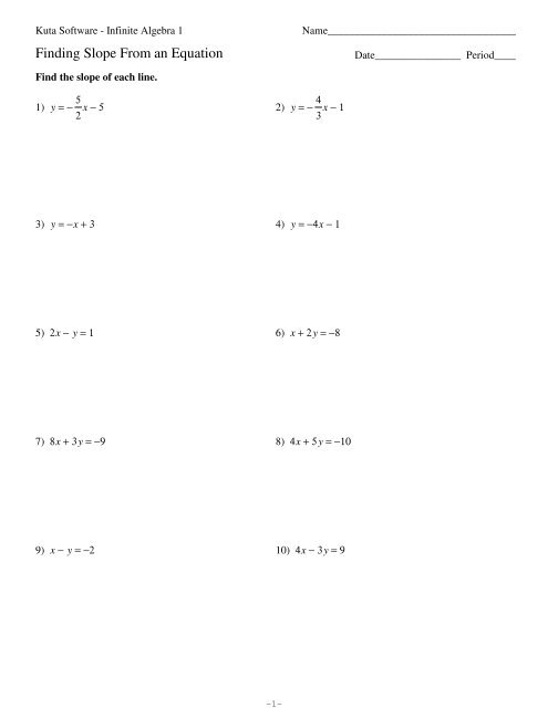 Finding Slope From an Equation - Kuta Software