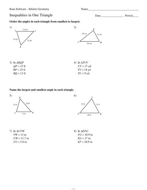 5 Inequalities In One Triangle Kuta Software